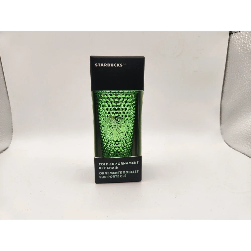 STARBUCKS 2023 Holiday Bling Metallic Green Studded Cold Cup Keychain‎ Ornament